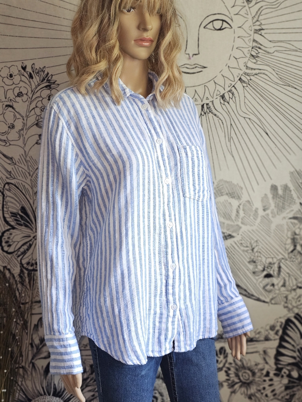 J.Crew Light Blue & White Striped Shirt - Garçon Classic Fit Cotton/Linen Blend